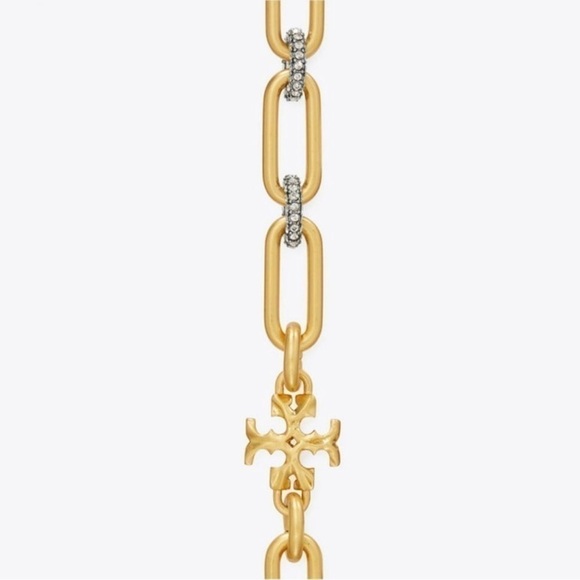 TORY BURCH ROXANNE CHAIN PAVÉ WOMEN'S BRACELET - ANTIQUE GOLD / BLACK CRYSTAL - Picture 2 of 7